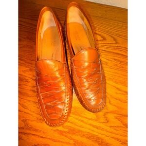 Brass Boot Walking Shoes Men's Tan Leather Woven Loafers Size 11 M